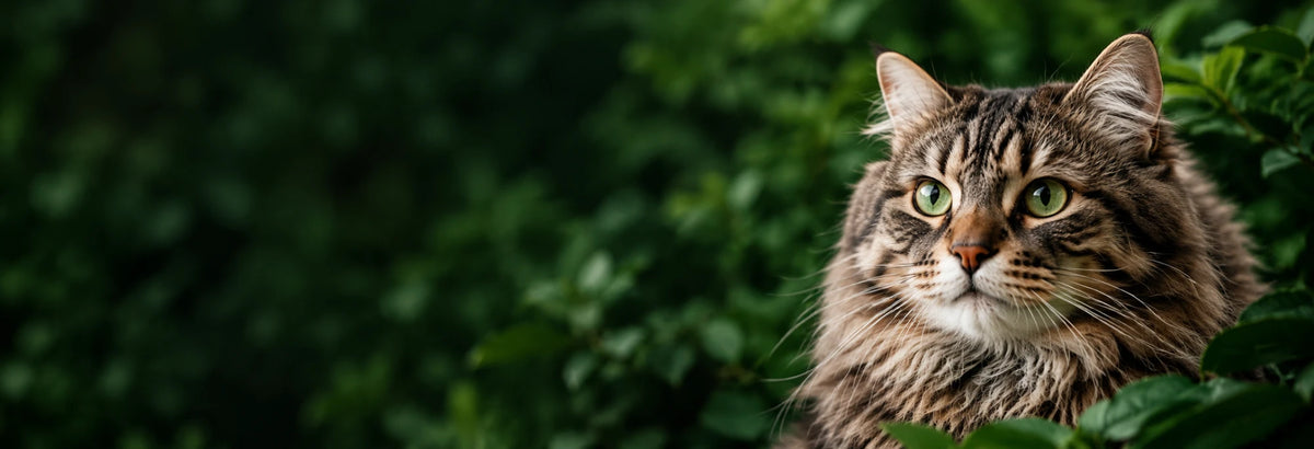 Kat tussen groene bladeren